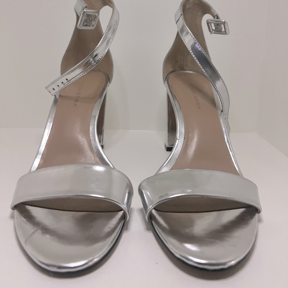 Silver Block Heel Sandals NWT